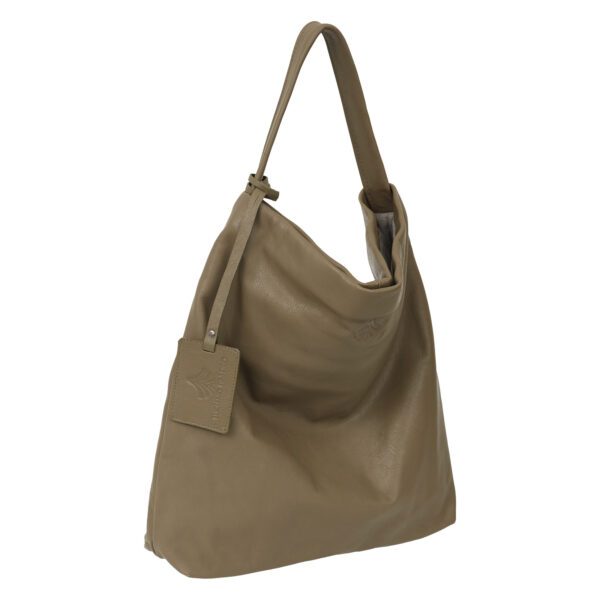 Bolsa Hobo savana de couro (verde musgo), compacta, com alça de ombro integrada.