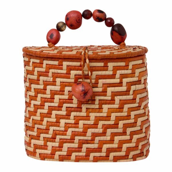 Bucket Bag estruturada, em trama bimodal, em palha natural