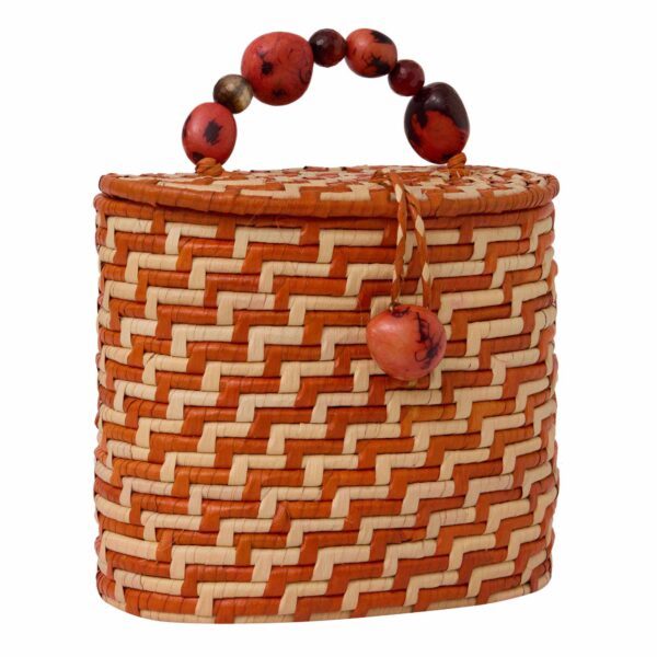 Bucket Bag estruturada, em trama bimodal, em palha natural