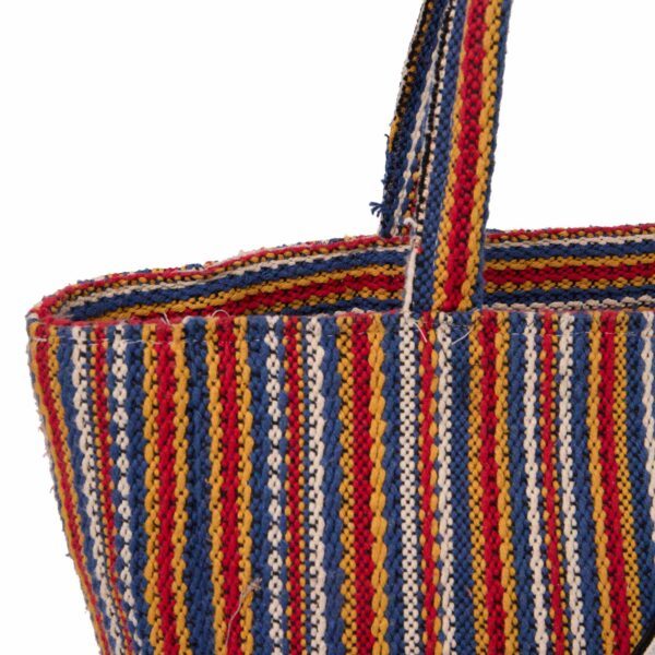 Maxxi Tote Mercado, bolsa sacola grande de tear artesanal mineiro em algodão reciclado, formato quadrado.