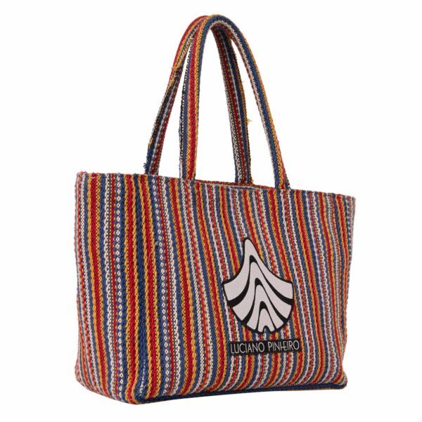 Maxxi Tote Mercado, bolsa sacola grande de tear artesanal mineiro em algodão reciclado, formato quadrado.